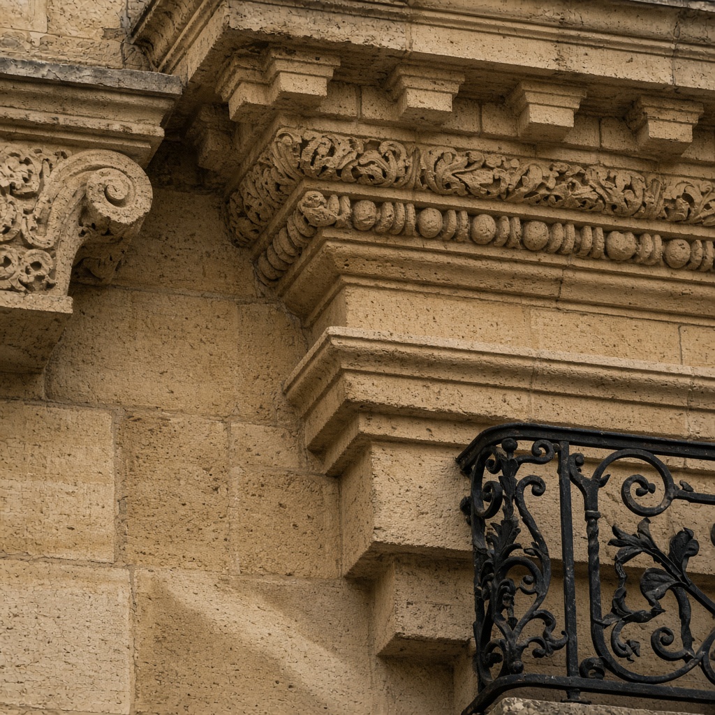 Détail architectural d'une façade en pierre